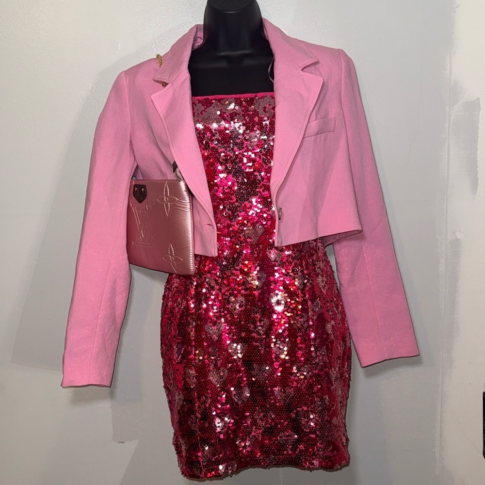 Idem Ditto Hot Pink Sequin Mini Dress Size Small Valentine Date - Picture 11 of 11